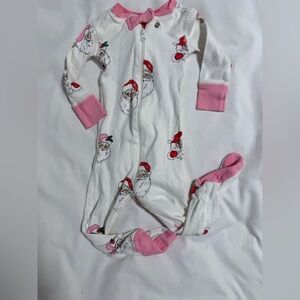 TBBC PInk Santa Footie Pajamas with Pink Trim | Baby | 3-6M